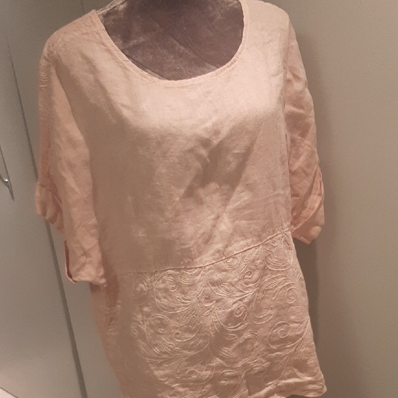 LUGANO L'ARNO Tops - LINEN/COTTON❣SOFTPink Women's Blouse with Embroidery OVERSIZE S